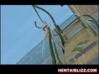 3d animerad hentai gata flicka blir körd av enormt tentac